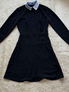 Black Collared Fit Flare Mini Dres